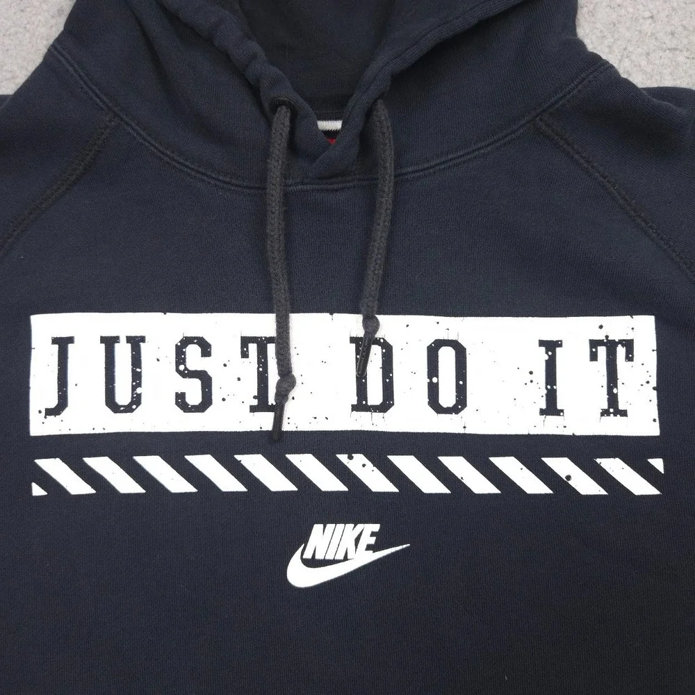 Nike Just Do It Hoodie Adult L Black White Graphic Pullover Fleece Sweatshirt